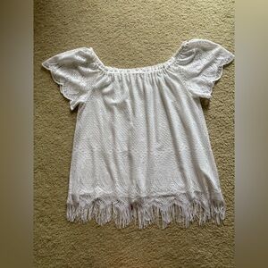 Lilly Pulitzer white lace fringe off the shoulder top, size XL